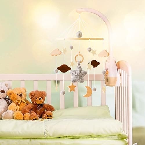 Baby Mobile for Crib, Wooden Baby Crib Mobile with Felt Ball Decor Wind Chime Bed Bell Cute Star Pendant Boho Hanging Decor Handmade Neutral Crib Bell for Kids Room Nursery Bedroom Type 2 - Type 2 thumbnail 4