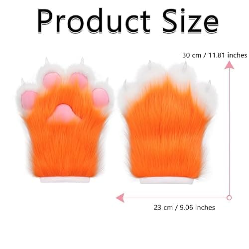 HAOAN Furry Faux Fur Fox Cat Paws Gloves Animal Fursuit Mittens Halloween Christmas Cosplay Costume Props thumbnail 2