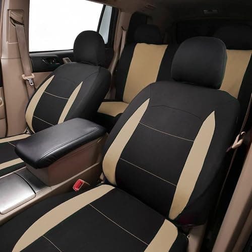 Flying Banner Car Seat Covers Set Beige Tan Front Seats Rear Bench Polyester car seat Protectors Easy installations Rear Bench Split Classic Man Lady thumbnail 9