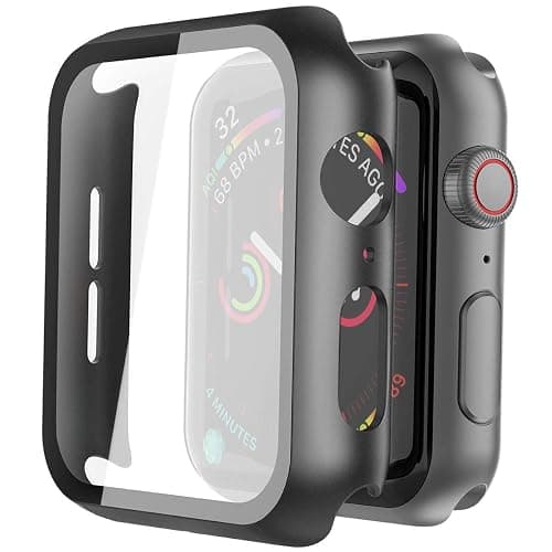 Misxi 2 Pack Hard PC Case with Tempered Glass Screen Protector Compatible with Apple Watch SE 3 (2025) SE 2 SE Series 6 Series 5 Series 4 44mm, Black - Image 1