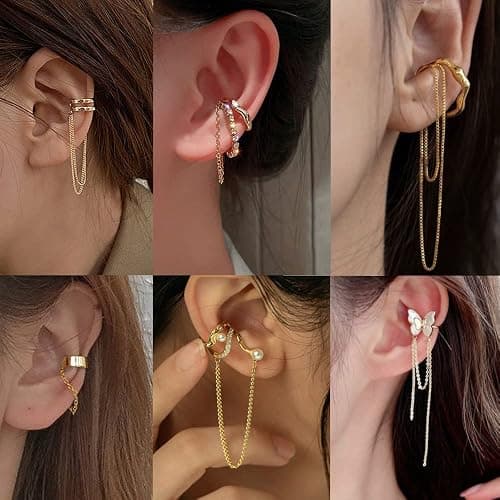 35 PCS Gold Silver Adjustable Ear Cuffs Earrings for Women Non-Piercing Cartilage Clip on Earrings Wrap Ear Jewelry Set,Punk Snake Butterfly Claw Stud Earrings for Women Gift thumbnail 4