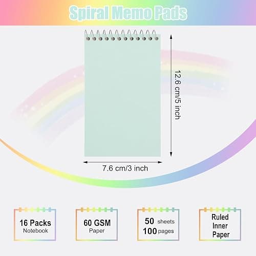 EOOUT 16 Pack Pocket Spiral Notebooks Memo Pads 3x5 Small Notepads Lined College Ruled Paper, 8 Assorted Colors 50 Sheets Per Notebook for Home, Office, School thumbnail 3