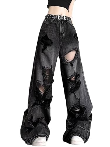 Lafaguw Baggy Jeans for Women Men Ripped Straight Leg Pants High Waisted Distressed Jeans Y2K Grunge Summer Clothes. - Image 1
