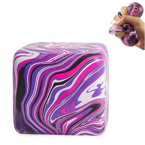Squishies Stress Cube,Fidget Toys Squeeze Stress Cube for Adults,Ice Squish Cube Sugar Balls,Sensory Ice Square Shape Squishies Cube Sugar Balls for Stress Relief(Purple) - Image 1