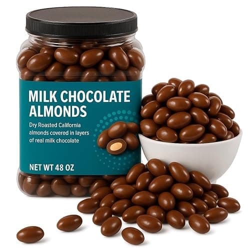 Milk Chocolate Covered Almonds, California Oven-Roasted, 48 Ounce Jar - Image 1