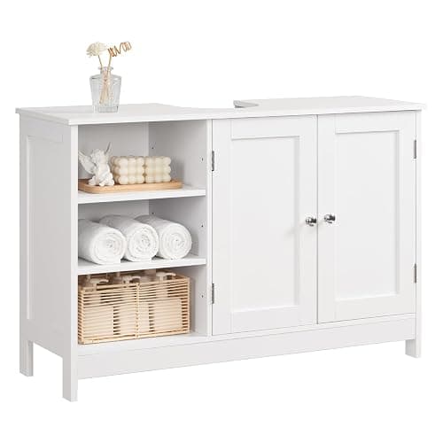 TEENFON 35.4" Pedestal Sink Storage Cabinet with 2 Doors and Adjustable Shelves, Bathroom Sink Cabinet, Under Sink Storage with U-Shape Cut-Out, White - Image 1