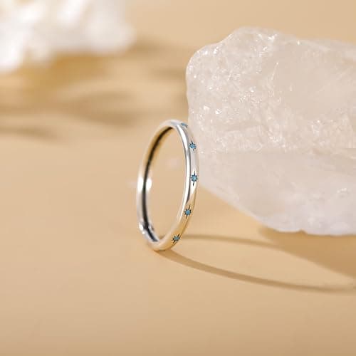 SHINYSO 925 Sterling Silver Ring Engagement Wedding Band with Blue Created Turquoise Stackable Rings for Her Size 4-10 thumbnail 2