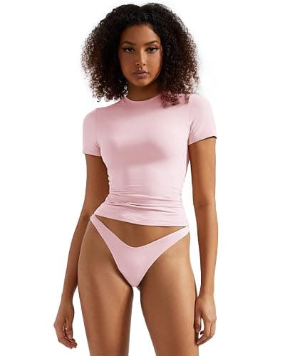 SUUKSESS Women Double Lined Fitted Basic Tee Crew Neck Short Sleeve Y2K Crop Top - Image 1