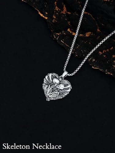 LILALO Christmas Gifts Skull Necklace S925 Sterling Silver Skeleton Lover Necklace Skeleton Skull Gothic Jewelry thumbnail 5