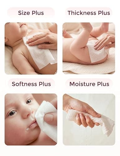 Momcozy Baby Wipes Plus Wipes –Size, Thickness, Moisture, Softness & Scenario Plus, 99% Water-Based Wet Wipes, Unscented & Hypoallergenic, Gentle for Sensitive Skin, 720 Count (12 Packs) thumbnail 3