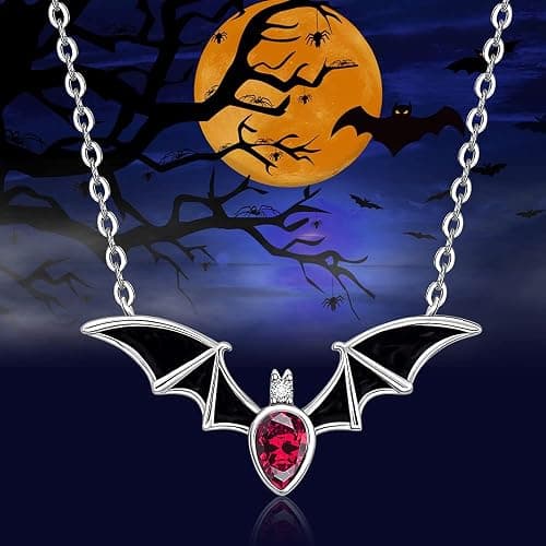 Halloween Bat Necklace for Women Sterling Silver Witch Goth Necklace thumbnail 5