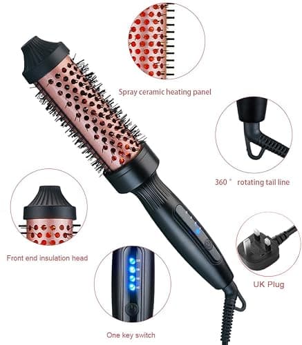 38mm Thermal Brush, Heated Hot Brush, Thermal Round Iron Smooth Shine Volumize Comb, Heated Curling Iron Create Natural Curls, UK Plug Dual Voltage, Rose Black thumbnail 6