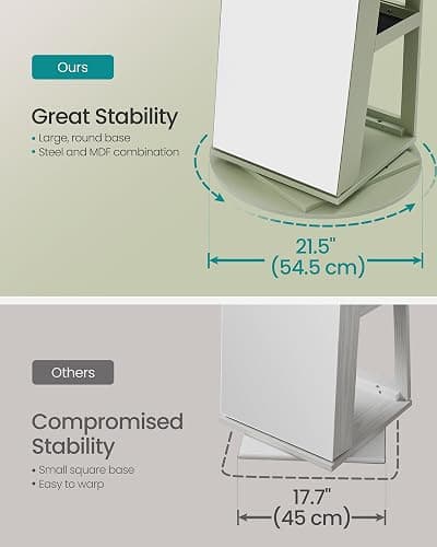 SONGMICS 6 LEDs Lockable Mirror Jewelry Cabinet, 360° Swivel Jewelry Organizer Armoire Standing, Frameless Full-Length Mirror, 3 Storage Shelves, Laurel Green Surface, Cream White Lining UJJC007C01 thumbnail 5