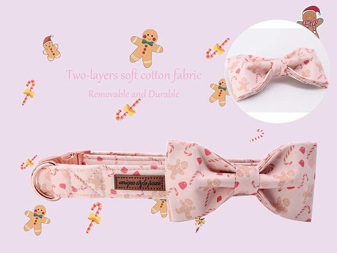 Unique style paws Dog Collar, Pet Collar Dog Bowtie Gift for Girl or Boy Dogs, Christmas Gingerbread Man Adjustable Dog Collar for Small Dogs thumbnail 3