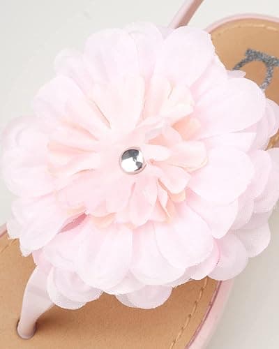 bebe Girls' Sandals - Open Toe Summer Flat Dress Shoes Snap Buckle Sandals with Chiffon Flower Design and Cushioned Sole thumbnail 2