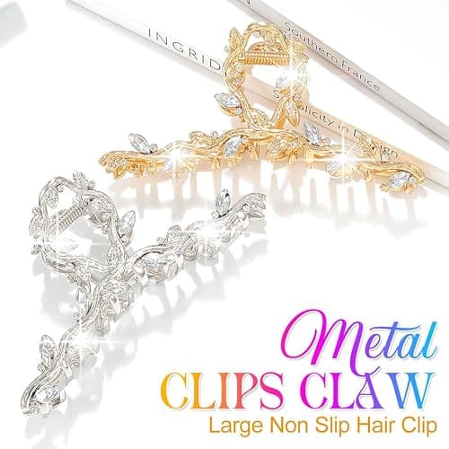 CAKURE Fancy Hair Clips Rhinestone Gold Claw Clip Sparkly Hair Accessories for Women (Pack of 2) (a-gold&silver) thumbnail 2