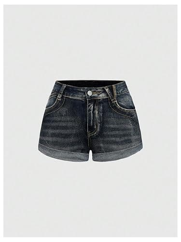 SOLY HUX Women's Y2k Butterfly Embroidery Distressed Low Rise Denim Shorts | Vintage, Mini Shorts thumbnail 2