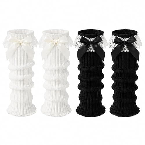 DUOJINSANXI 2 Pairs Leg Warmers for Girls, Cute Black Leg Warmers for Women Winter, Bow Boots Cuffs - Image 1