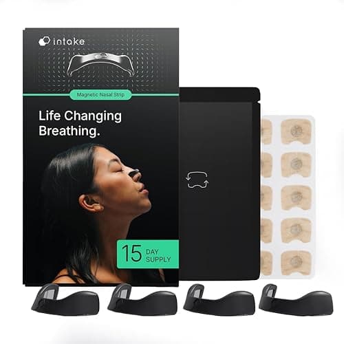 Intake Breathing Magnetic Nasal Strips Starter Kit (15 Count, Black) - Boost Oxygen Intake, Reduce Snoring, Improve Sleep Quality - Sweat Resistant, Nasal Strips - Extra Strength Snoring Solution - Image 1