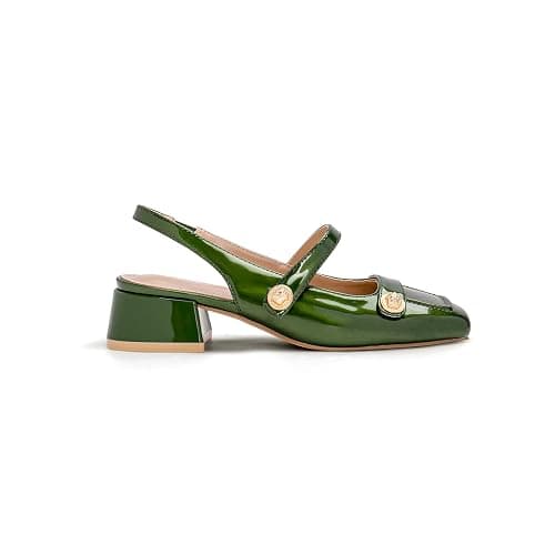 Slingback Mary Jane Heels for Women Low Block Heel Closed Square Toe Pump Shoes Heels Classic Daily Office Dressy Shoes - Image 1