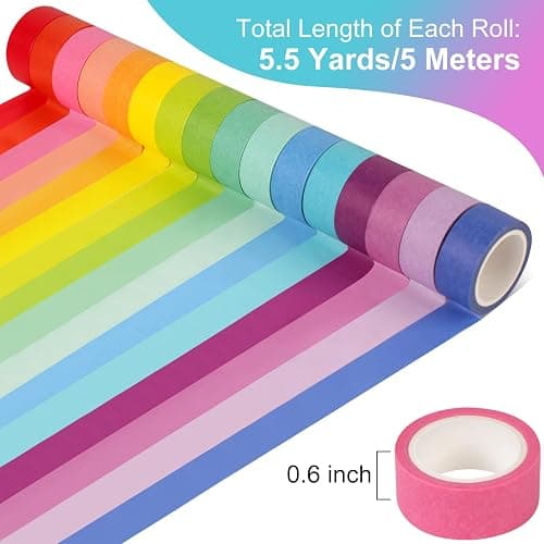 Phinus Washi Tape Set, 16 Pack Decorative Tape, Multicolor, 15mm x 5m, Reusable, Ideal for Gift Wrapping, Journaling, Crafting, Decoration thumbnail 3