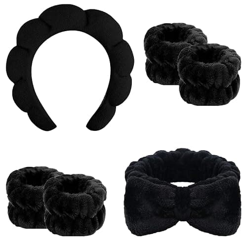 Cozy Manor Skincare Headband Spa Headband for Women Cute head band for washing face Soft Elastic Skin Care Headband and Wristband Set - Image 1