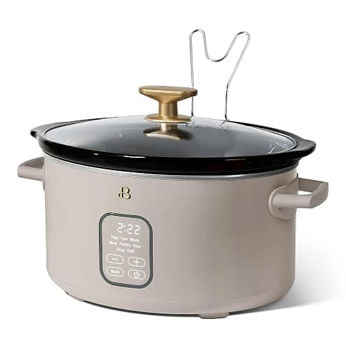Beautiful 6 Qt Programmable Slow Cooker by Drew Barrymore - 5 Preset Cooking Functions, Digital Countdown Timer, Dishwasher-Safe Parts, and Cool-Touch Handles (Porcini Taupe) thumbnail 3