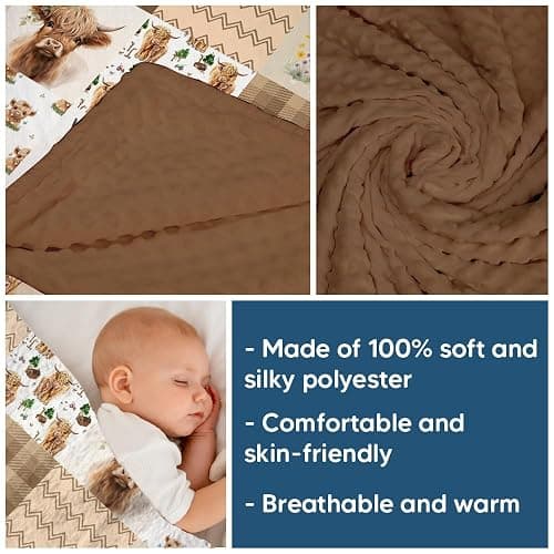 Highland Cow Baby Blanket, Western Minky Blankets for Boys Girls, Nursery Room Decor, Soft Warm Lightweight Nursery Bed Blanket for Newborn Toddlers Son Daughter thumbnail 3