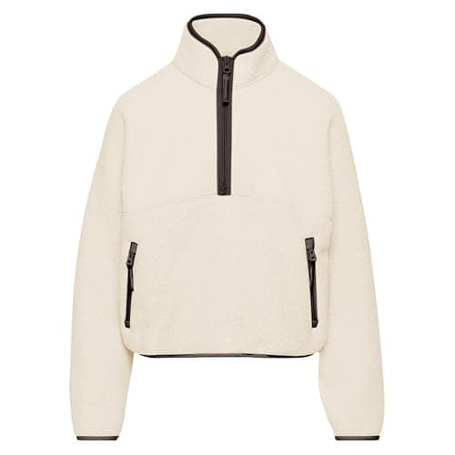 Keeliya Womens Fleece Sweatshirts Cropped Half Zip Fuzzy Warm Sherpa Pullover Varsity Jackets with Zipper Pockets thumbnail 7