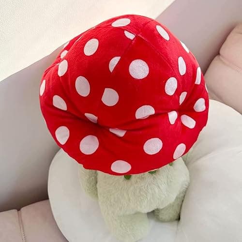 Enivtfz Frog Plush Toys, 10" Cute Frog with Red Mushroom Hat Stuffed Animals, Kawaii Plushies Gift for Kids Girls Adults Valentines Birthdays Gift（Light Green Red hat, 10inch thumbnail 4