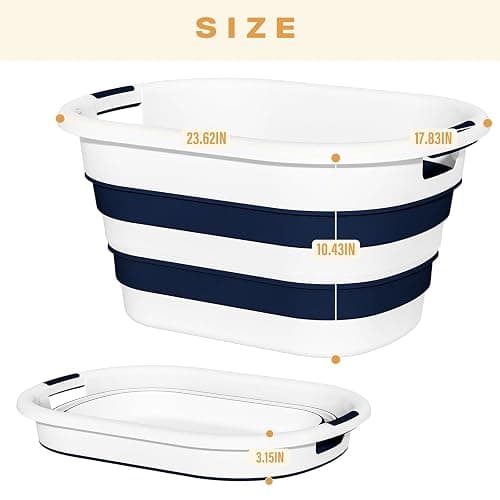 43L(11.5Gallon) Collapsible Laundry Baskets plastic, Pop Up Laundry hamper/Storage Container, Foldable Laundry Basket with Large Capacity,Sturdy,Space Saver (Blue, 2 Packs) thumbnail 3