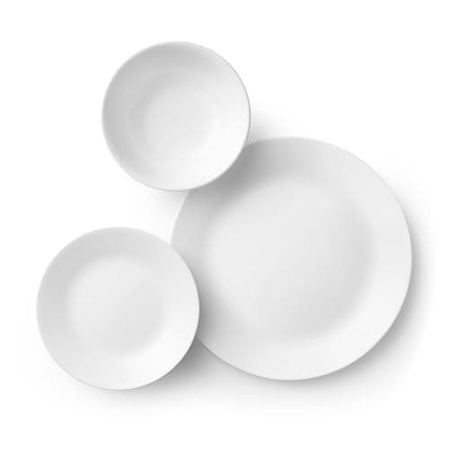 Corelle Vitrelle 18-Piece Service for 6 Dinnerware Set Triple Layer Glass and Chip Resistant, Lightweight Round Plates and Bowls Set, Winter Frost White thumbnail 3