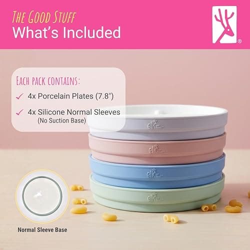 Elk and Friends Kids 7.8” Porcelain White Plates with Silicone Sleeves | Divided Plates | Suitable for Kids/Toddlers | Microwave & Dishwasher Safe | Non Slip | Snack Dishes… thumbnail 8