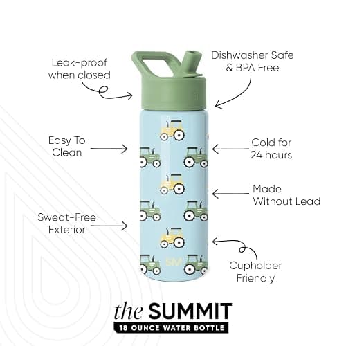 Simple Modern Kids Summit Water Bottle with Straw Lid | 18oz Stainless Steel Cup Insulated Tumbler for Toddlers, School | Tractor Fun thumbnail 3