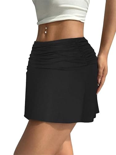 Hafailia Womens Mini Skorts Sexy Ruched Waist Pencil Bodycon A-Line Skirts with Shorts Underneath - Small - Black thumbnail 4