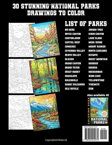 National Parks Coloring Book For Adults: With Facts and Colored Samples For Inspiration | Relaxing Landscapes and Beautiful Nature Scenes to Color (Coloring Books With Colored Samples) thumbnail 2