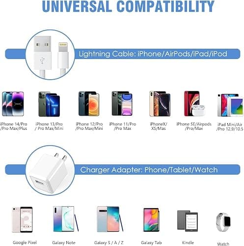 iPhone Charger,2Pack 6FT USB Wall Charger Fast Charging USB Cable Charging Cube Travel Plug Block with 6Foot Fast Cuble Lightning Cable Cord for iPhone 14 13 12 11 Pro Max XS XR X 8 7 SE2022 iPad thumbnail 6