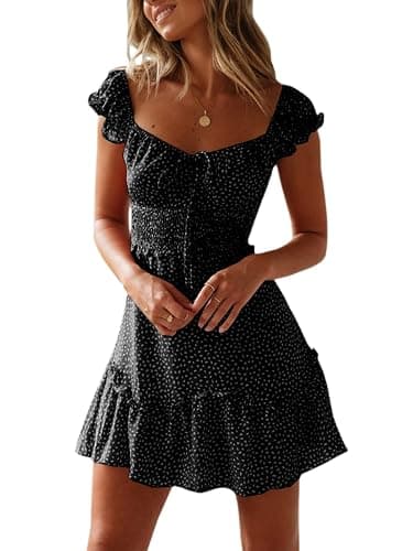 YOBECHO Womens Summer Ruffle Sleeve Sweetheart Neckline Printing Dress Mini Dresses - Image 1