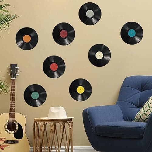 WrtmyR 8 Pack Blank Vinyl Records Decor Wall Stickers,9in CD Album Cover Posters,Fake Vinyl Records Bedroom Decor for Rock and Roll Music Party Decorations (Made By Cardboard thumbnail 3