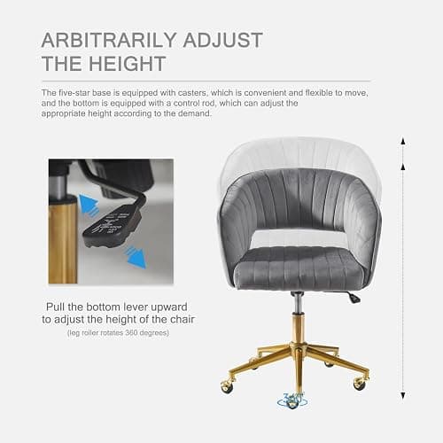 Nrizc Velvet Office Desk Chair, Grey, Adjustable Swivel Wheels, Ergonomic Design for Home Office, Bedroom, Study thumbnail 5