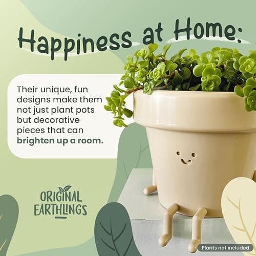 Original Earthlings Sitting Small Plant Pot - 4 Inch Cute Plant Pot - Succulent & Cactus Christmas Planters, Removable Drainage Plug, Cute Decor Plant Gifts for Plant Lovers, Teacher Gifts thumbnail 8