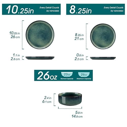 vancasso Starry 18 Pieces Dinnerware Sets for 6, Green Reactive Glaze Dishes Sets, Ceramic Plates and Bowls Set, Dinner Salad Dessert Plates, and Cereal Bowls Set, Dishwasher and Microwave Safe thumbnail 3