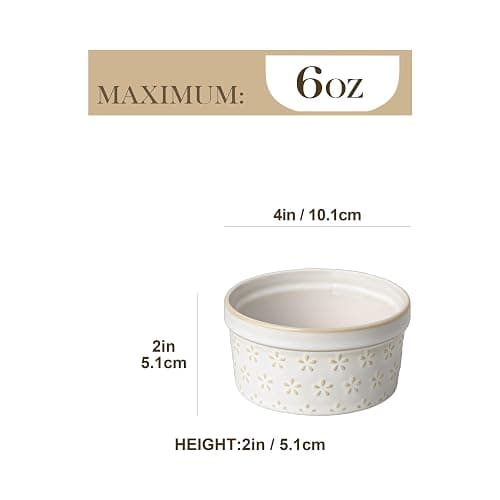 MALACASA Ramekins 6 Oz Oven Safe, Ceramic Creme Brulee Souffle Dishes, Pudding Custard Cups Ramekin For Baking, Small Dipping Sauce Bowls, Set of 4, Microwave and Dishwasher Safe, Arctic White thumbnail 3