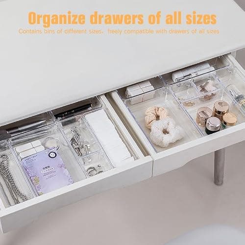 Poerlve Drawer Organizer, Makeup Organizer, Desk Drawer Organizer, Acrylic Storage Bins for Makeup, Skincare, Jewelry, Office Supplies Used in Vanity, Kitchen, Bedroom, Bathroom, Office - 25pcs thumbnail 5