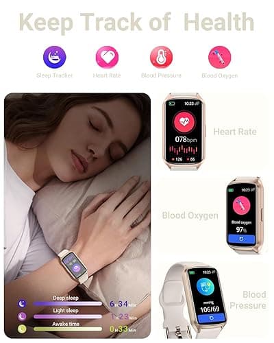 Amzhero Health Fitness Tracker with 24/7 Heart Rate, Blood Oxygen, Blood Pressure, Sleep Tracker, 5ATM Waterproof Activity Trackers with Step Tracker, Pedometer (S & L Bands Included) - Starlight thumbnail 4