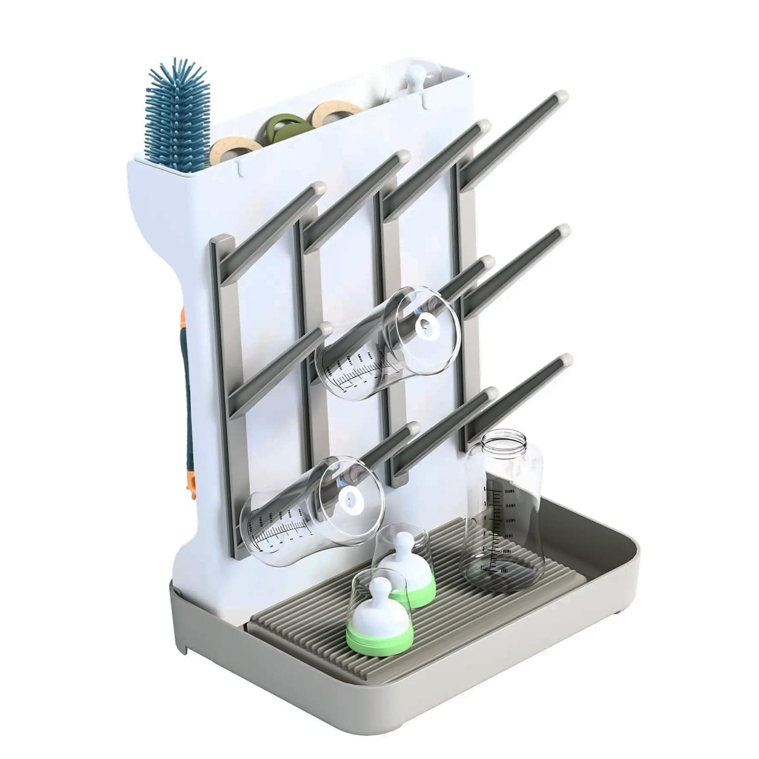 Baby Bottle Drying Rack, Vertical Space Saving Countertop Standing Drying Rack Baby Accessory, Bottle Brsuh, Pacifier, Breast Pump Accessories Drying Stand, Storage Organizer (Gray) - Grey - Image 1