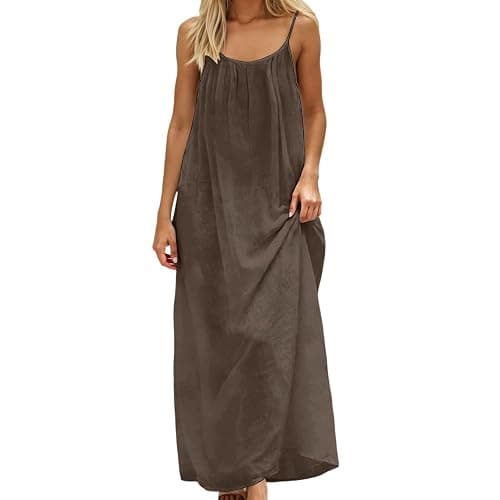 Backless Cami Dresses for Women Cami Lounge Dress Backless Solid Color Sleeveless House Dress Long Sundress with Back Tie thumbnail 2