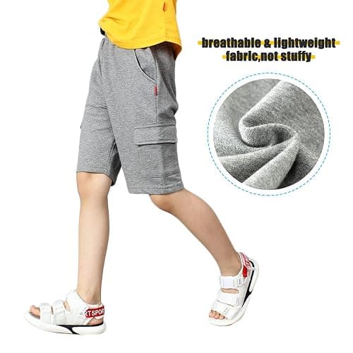 Kids4ever Kids Boy Jersey Shorts Summer Lightweight Casual Sweat Shorts with Side Pockets Adjustable Waistband for 5-12 Years thumbnail 5
