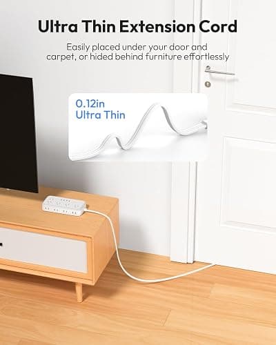 Flat Extension Cord 25 FT, NTONPOWER Long Surge Protector Power Strip, 10 Outlets 4 USB Ports (2 USB C), 3 Side 3 Prong & 2 Prong, 2700J, Overload Protection, Flat Plug Wall Mount, White, SurgePro thumbnail 7