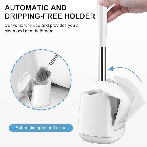 SetSail Toilet Brush, Self Closing Lid Toilet Bowl Brushes Holder and Extra Long Handle Ventilated Toilet Brush Set for Bathroom Cleaning, Nylon Bristles, Pure White thumbnail 4